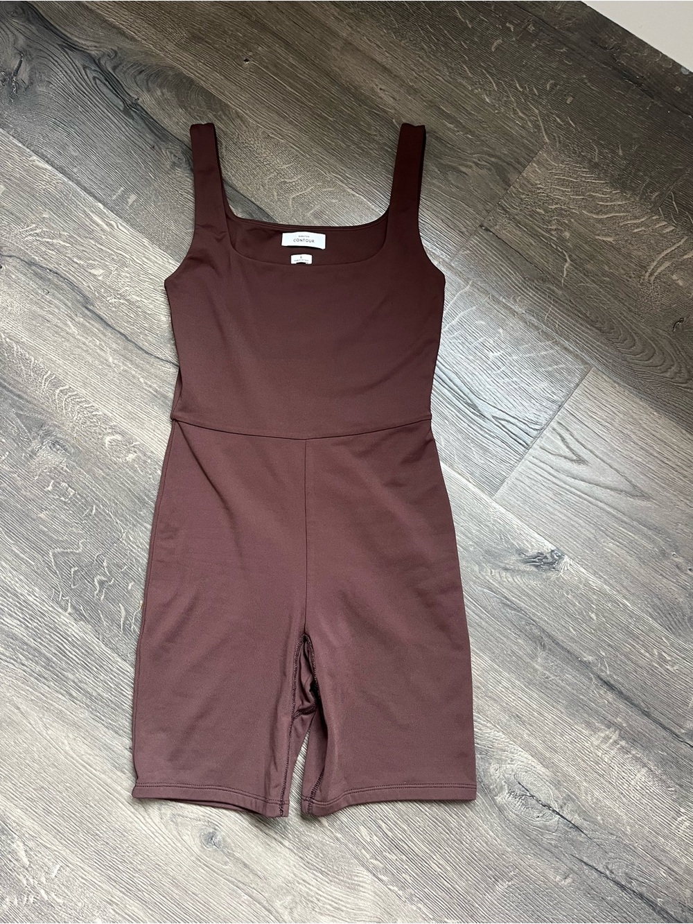 Aritzia Chocolate-Brown Square Neck Stretch Romper